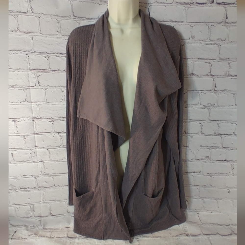 Fresh Produce XL Waffle Open Knit Grey Cardigan Sweater